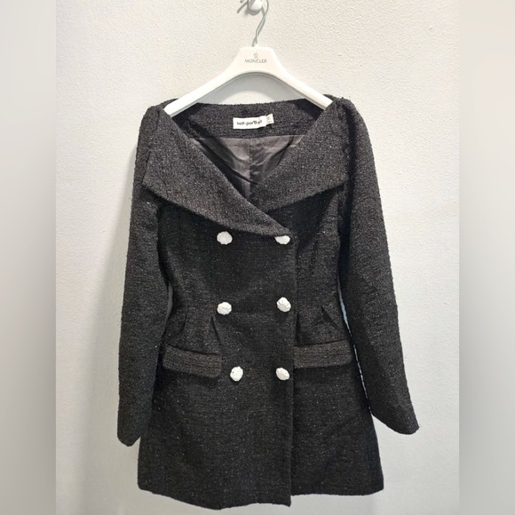 Self Portrait Black Off Shoulder Boucle Mini Dress - Picture 3 of 4